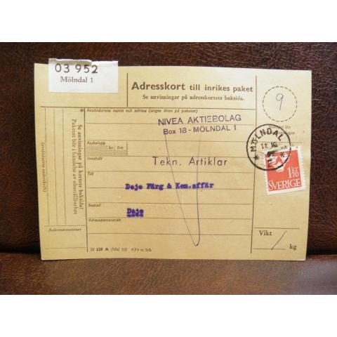 Frimärken på adresskort - stämplat 1961 - Mölndal 1 - Deje