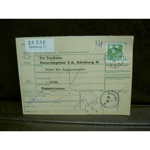 Paketavi med stämplade frimärken - 1964 - Göteborg 13 till Sunne