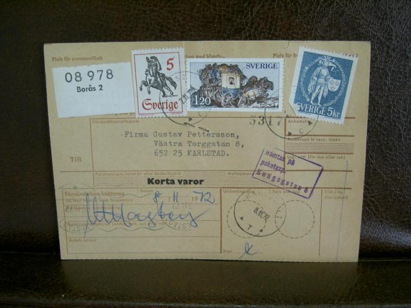 Paketavi med stämplade frimärken - 1972 - Borås 2 till Karlstad