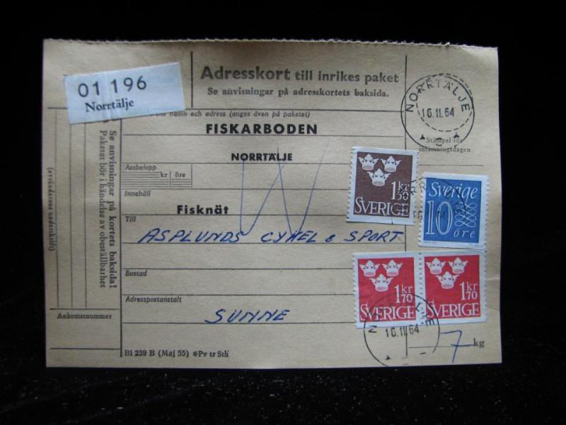 Adresskort med stämplade frimärken - 1964 - Norrtälje till Sunne