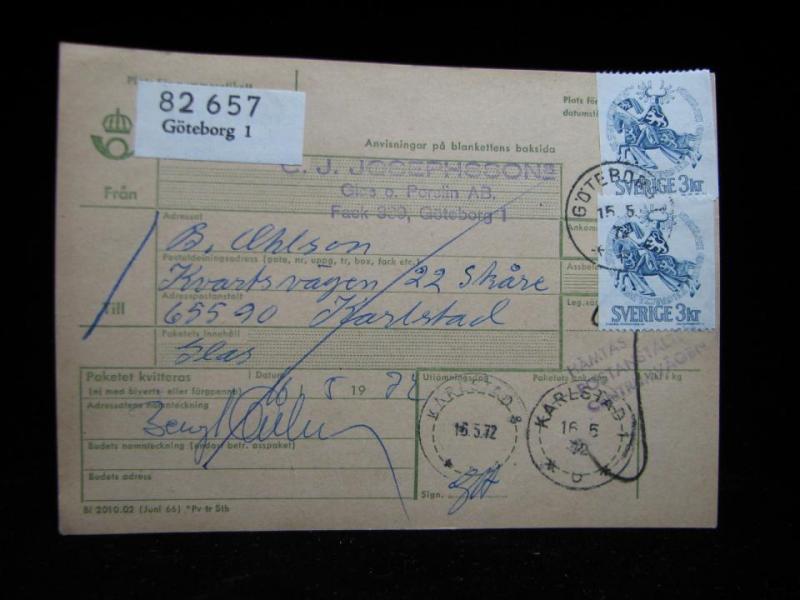 Adresskort med stämplade frimärken - 1972 - Göteborg till Karlstad