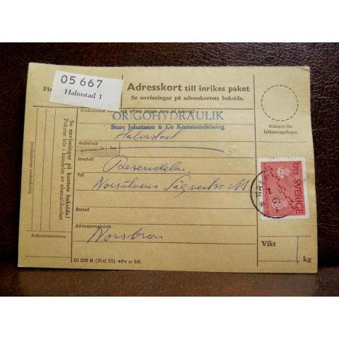 Frimärken på adresskort - stämplat 1962 - Halmstad 1 - Norsbron