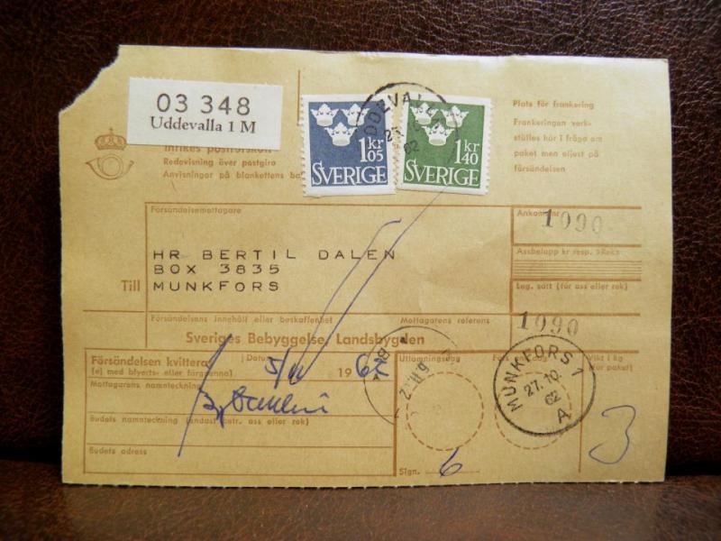 Frimärken på adresskort - stämplat 1962 - Uddevalla 1 M - Munkfors 