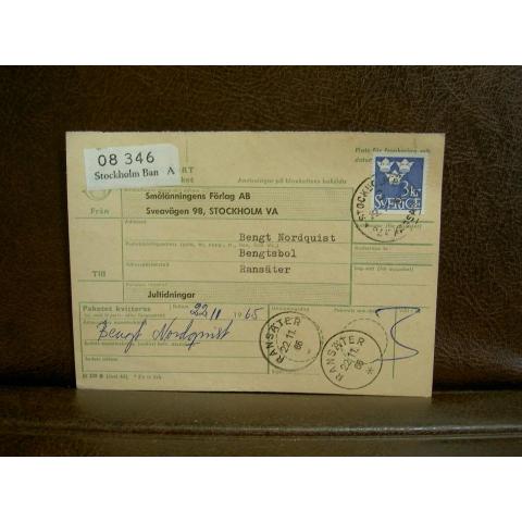 Frimärken på adresskort - stämplat 1965 - Stockholm Ban A - Ransäter