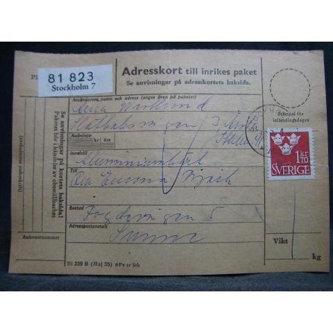 Adresskort med stämplade frimärken - 1964 - Stockholm till Sunne