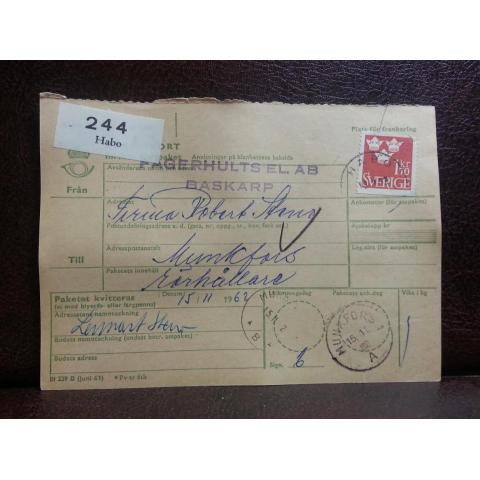 Frimärken  på adresskort - stämplat 1962 - Habo - Munkfors 