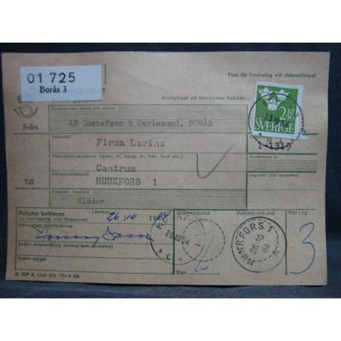 Adresskort med stämplade frimärken - 1964 - Borås till Munkfors