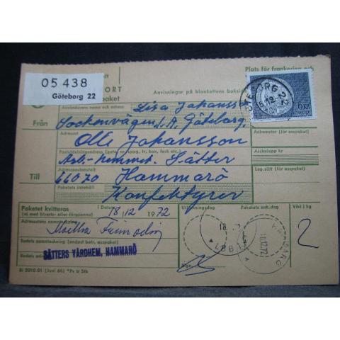 Adresskort med stämplade frimärken - 1972 - Göteborg till Hammarö