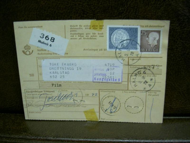 Paketavi med stämplade frimärken - 1972 - Malmö 6 till Karlstad 1
