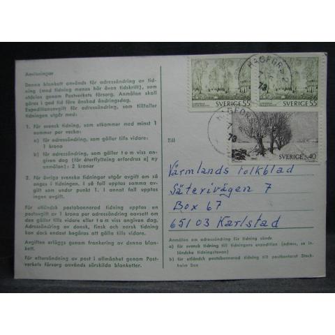 Adressndringskort med stämplade frimärken - 1972 - Hagfors
