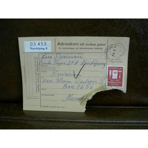 Paketavi med stämplade frimärken - 1962 - Norrköping 8 till Munkfors