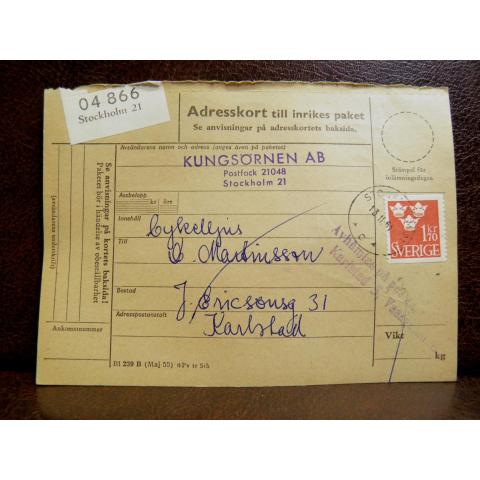 Frimärken på adresskort - stämplat 1961 - Stockholm 21 - Karlstad