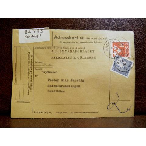 Frimärken på adresskort - stämplat 1961 - Göteborg 3 - Skattkärr