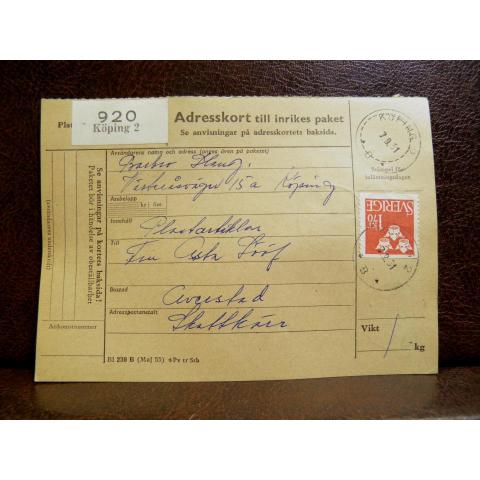 Frimärken på adresskort - stämplat 1961 - Köping 2 - Skattkärr