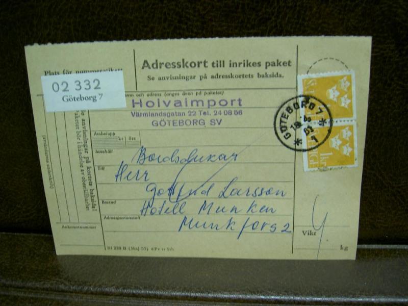 Paketavi med stämplade frimärken - 1961 - Göteborg 7 till Munkfors  
