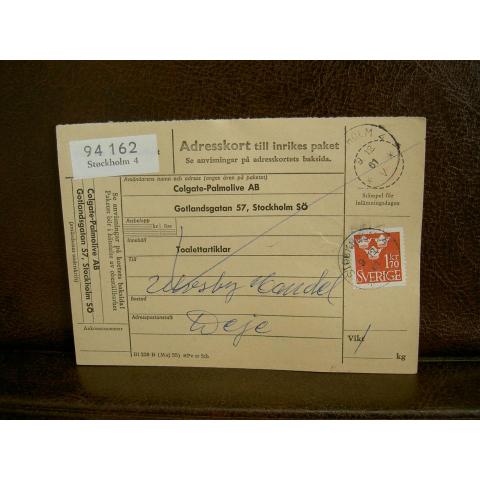 Paketavi med stämplade frimärken - 1961 - Stockholm 4 till Deje