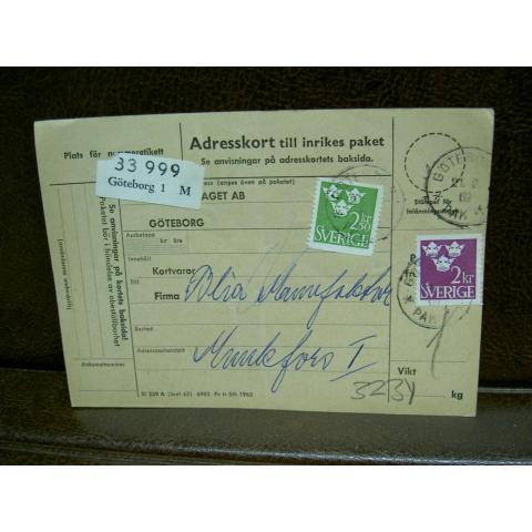 Paketavi med stämplade frimärken - 1962 - Göteborg 1 till Munkfors 1