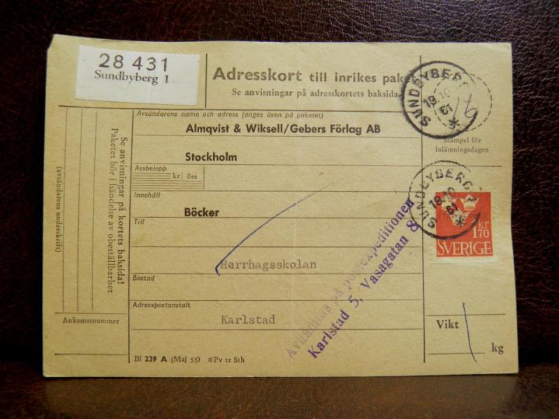 Frimärken  på adresskort - stämplat 1961 - Sundbyberg 1 - Karlstad