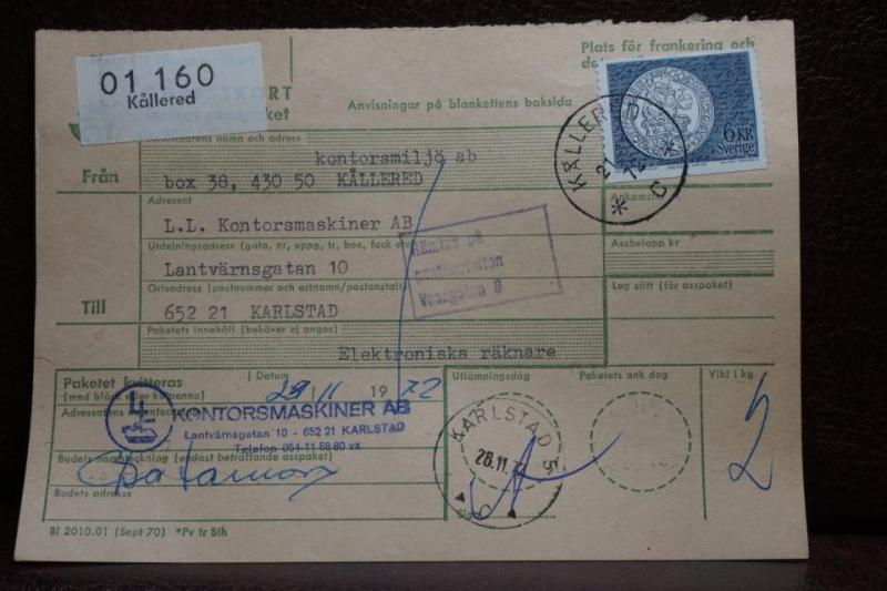 Poststämplat  adresskort med  frimärke - Kållered - Karlstad