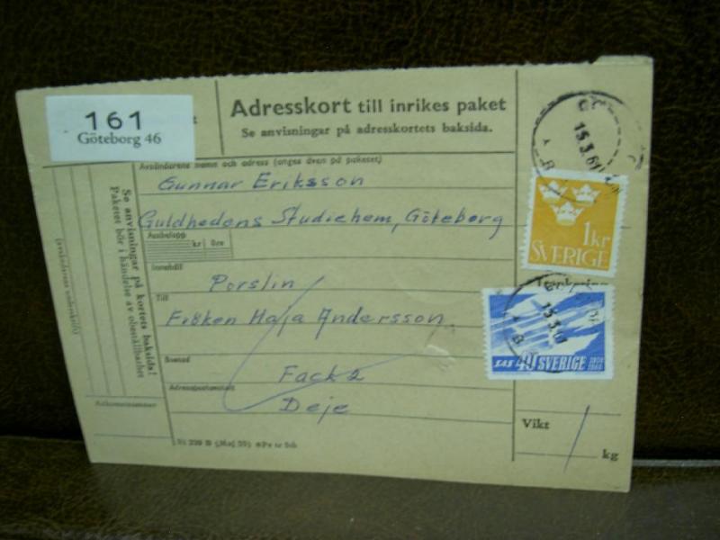 Paketavi med stämplade frimärken - 1961 - Göteborg 46 till Deje  
