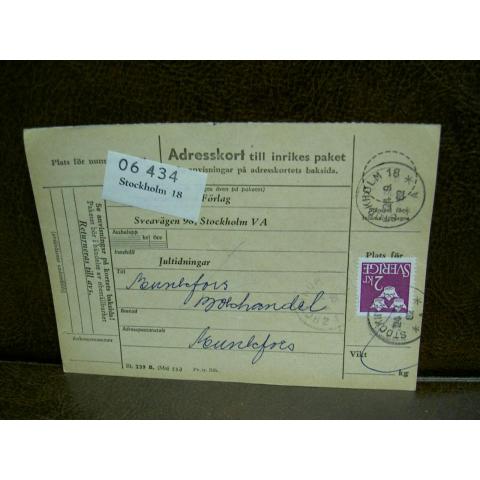Paketavi med stämplade frimärken - 1962 - Stockholm 18 till Munkfors 1