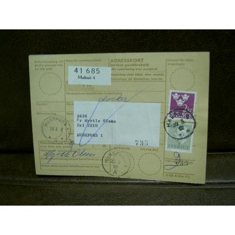 Paketavi med stämplade frimärken - 1962 - Malmö 4 till Munkfors