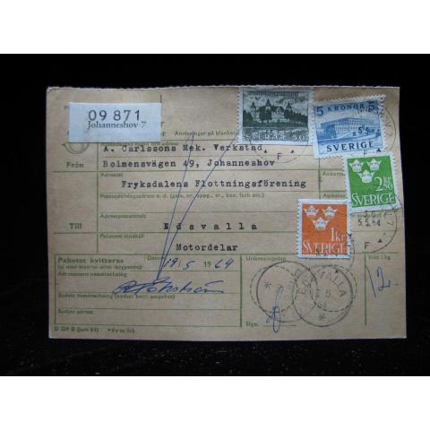 Adresskort med stämplade frimärken - 1964 - Johanneshov till Edsvalla