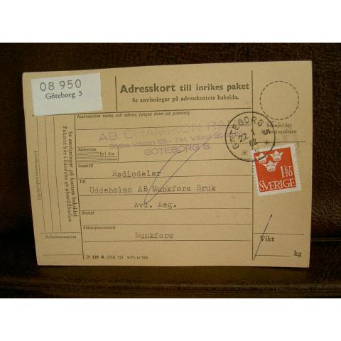 Paketavi med stämplade frimärken - 1962 - Göteborg 5 till Munkfors