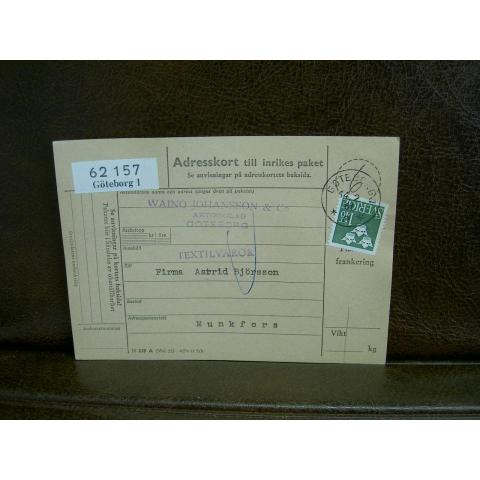 Paketavi med stämplade frimärken - 1961 - Göteborg 1 till Munkfors