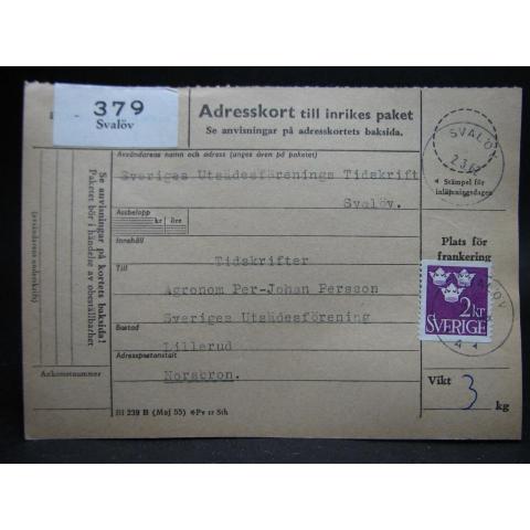 Adresskort med stämplade frimärken - 1962 - Svalöv till Norsbron
