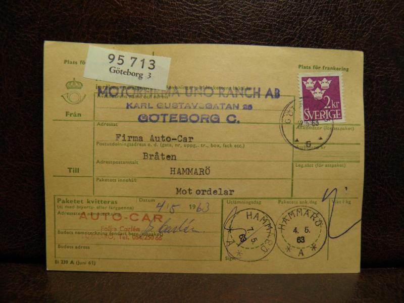 Frimärken på adresskort - stämplat 1963 - Göteborg 3 - Hammarö