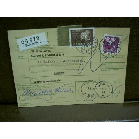 Paketavi med stämplade frimärken - 1964 - Södertälje 2 till Sunne