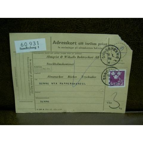 Paketavi med stämplade frimärken - 1964 - Sundbyberg 1 till Sunne