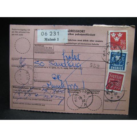 Adresskort med stämplade frimärken - 1962 - Malmö till Munkfors