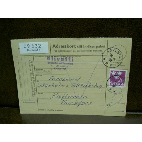 Paketavi med stämplade frimärken - 1962 - Karlstad 1 till Munkfors 
