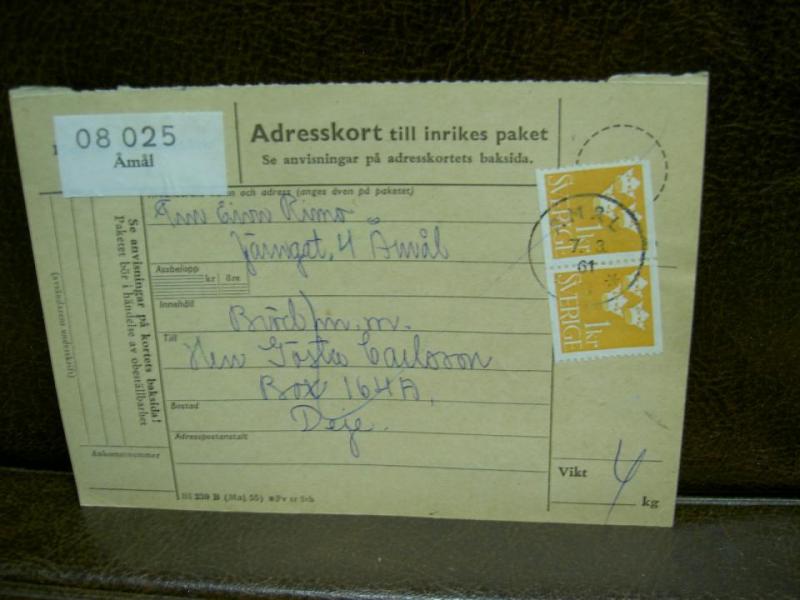 Paketavi med stämplade frimärken - 1961 - Åmål till Deje  