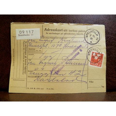 Frimärken på adresskort - stämplat 1961 - Stockholm 11 - Karlstad 