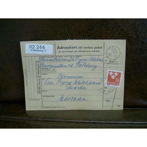 Paketavi med stämplade frimärken - 1961 - Göteborg 1 till Edsvalla