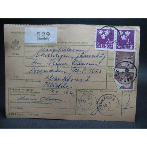 Adresskort med stämplade frimärken - 1962 - Jämshög till Munkfors