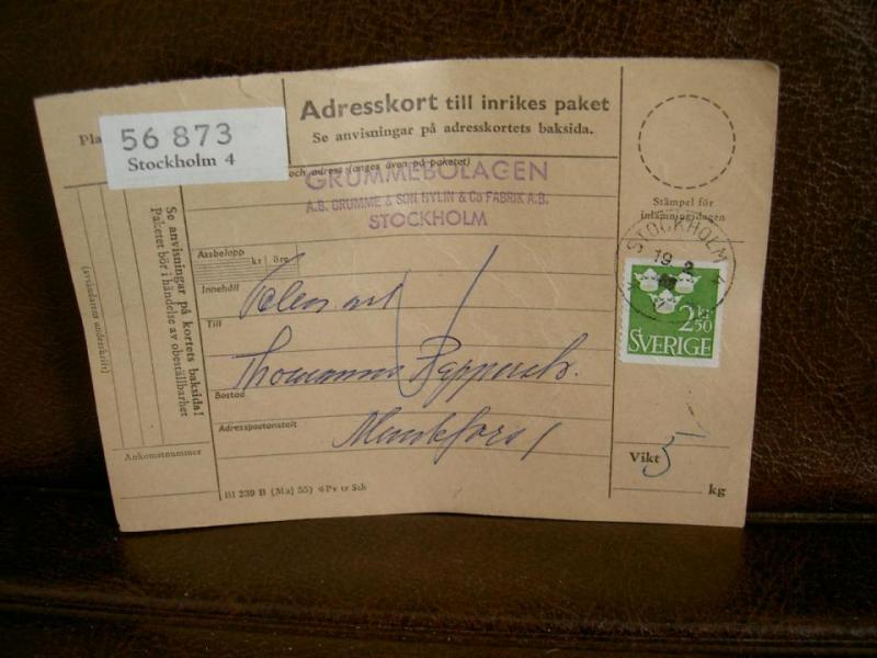 Paketavi med stämplade frimärken - 1962 - Stockholm 4 till Munkfors 