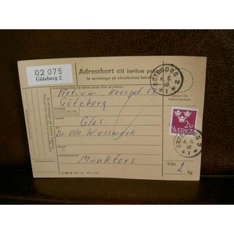 Paketavi med stämplade frimärken - 1962 - Göteborg 2 till Munkfors