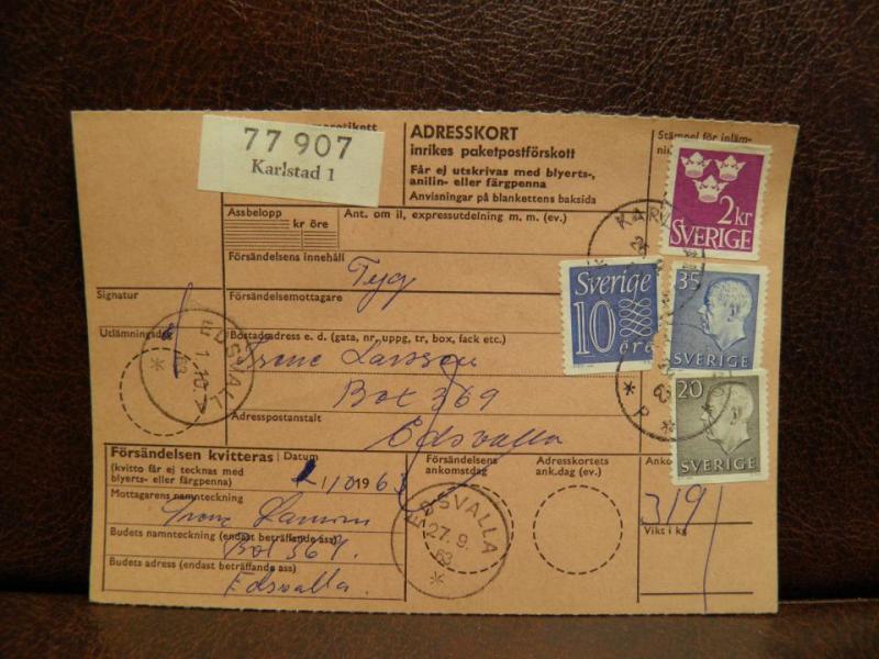 Frimärken på adresskort - stämplat 1963 - Karlstad 1 - Edsvalla