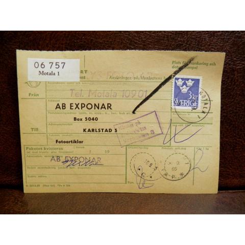 Frimärken på adresskort - stämplat 1965 - Motala 1 - Karlstad 5