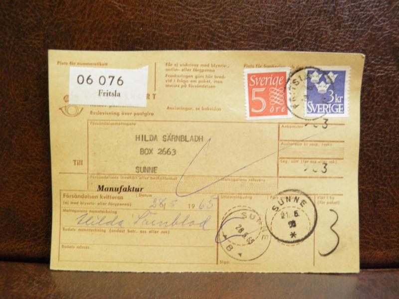 Frimärken på adresskort - stämplat 1965 - Fritsla - Sunne