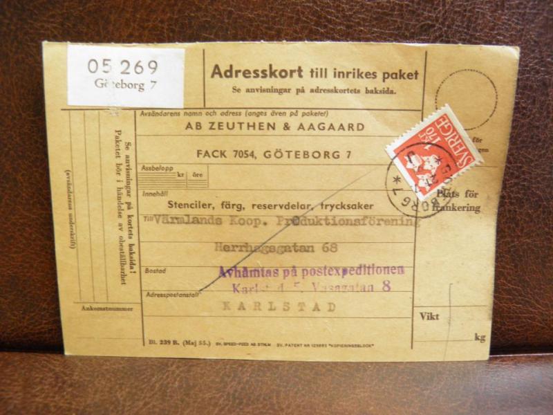 Frimärken på adresskort - stämplat 1961 - Göteborg 7 - Karlstad