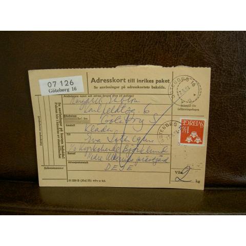 Paketavi med stämplade frimärken - 1961 - Göteborg 16 till Deje