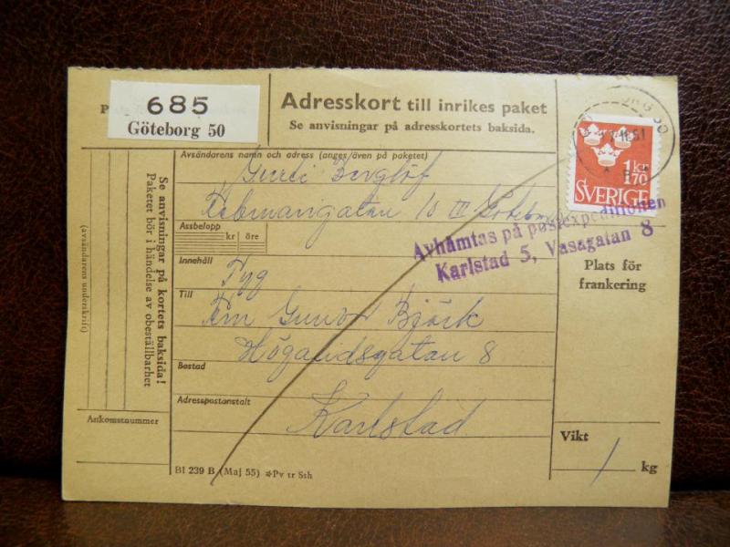 Frimärken på adresskort - stämplat 1961 - Göteborg 50 - Karlstad