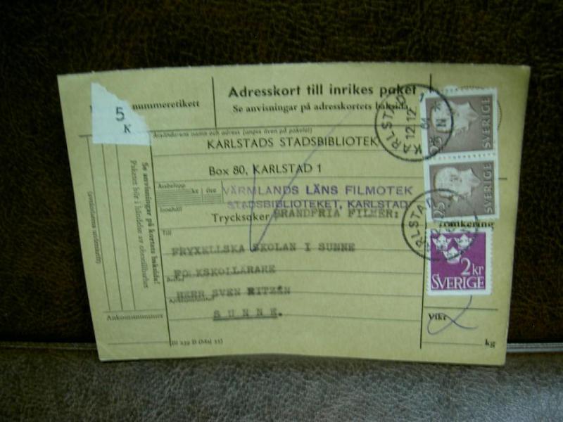 Paketavi med stämplade frimärken - 1964 - Karlstad 1 till Sunne