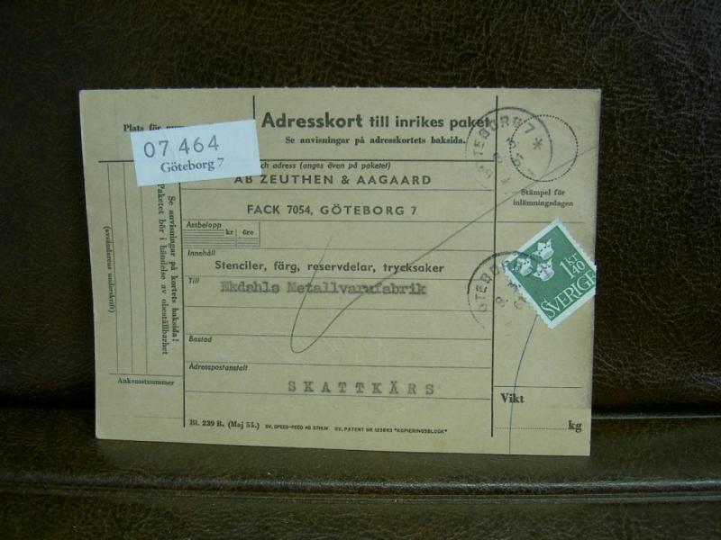 Paketavi med stämplade frimärken - 1961 - Göteborg 7 till Skattkärr