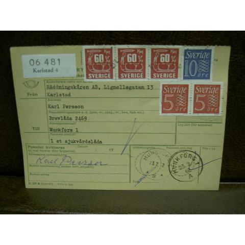 Paketavi med 6 st stämplade frimärken - 1962 - Karlstad 4 till Munkfors